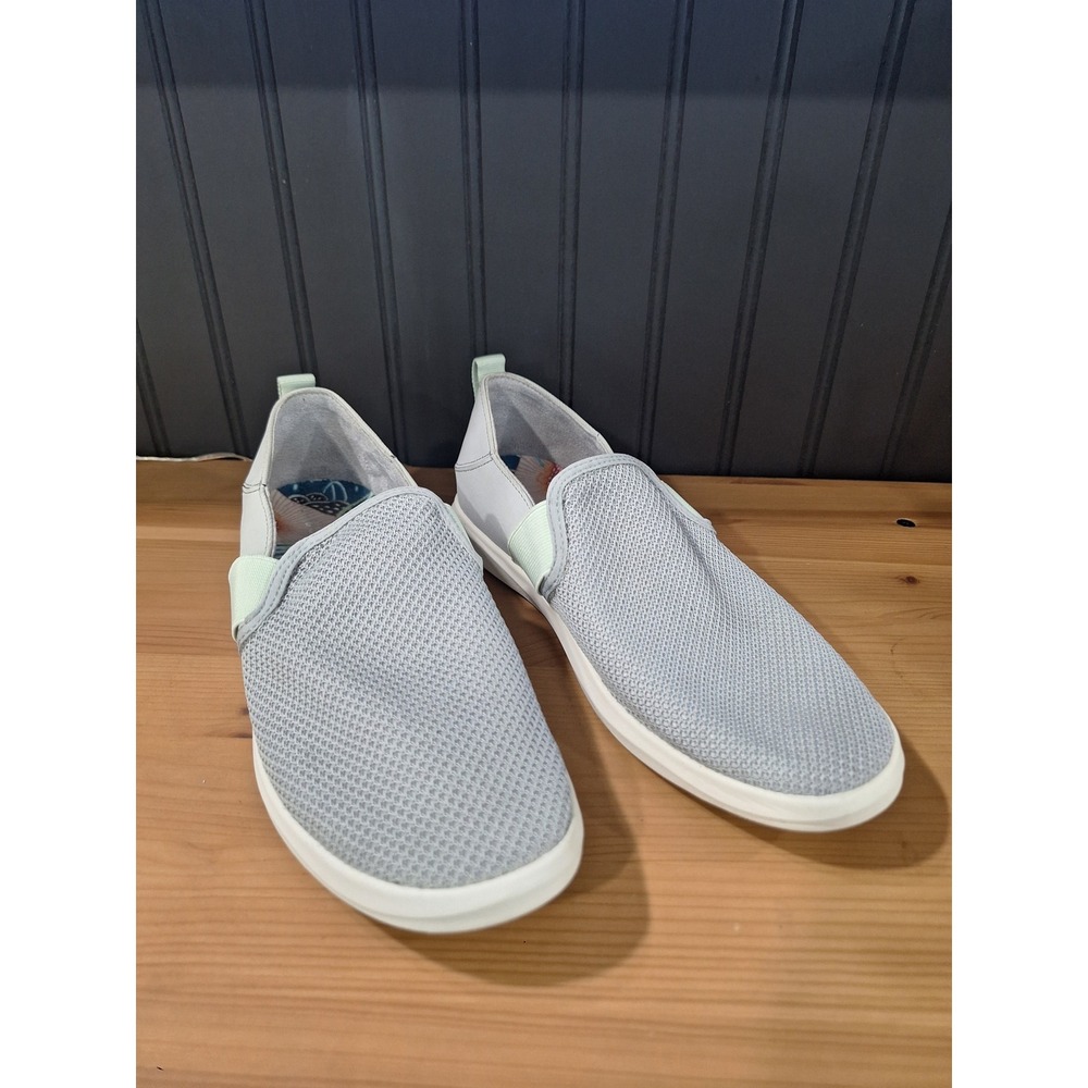 Olukai Hale'iwa Womens 8.5 Grey‎ Mint Green Mesh Slip On Sneakers 20380-PG3G